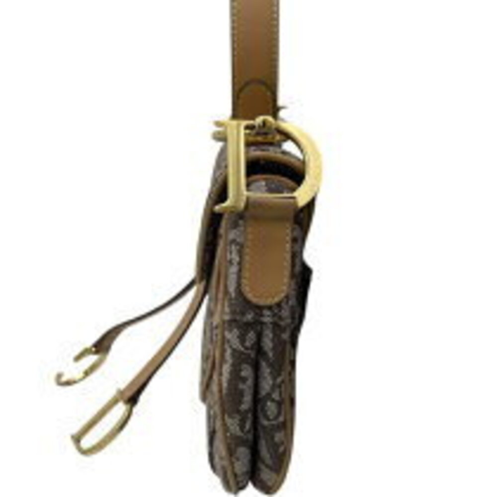 Dior Bag Brown Canvas Saddle Christian Hardware Shoulder Trotter - Picture 3 of 11